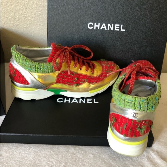 CHANEL TRAINERS TWEED SNEAKERS SIZE 42 LIMITED COLOR STYLE - Picture 2 of 6